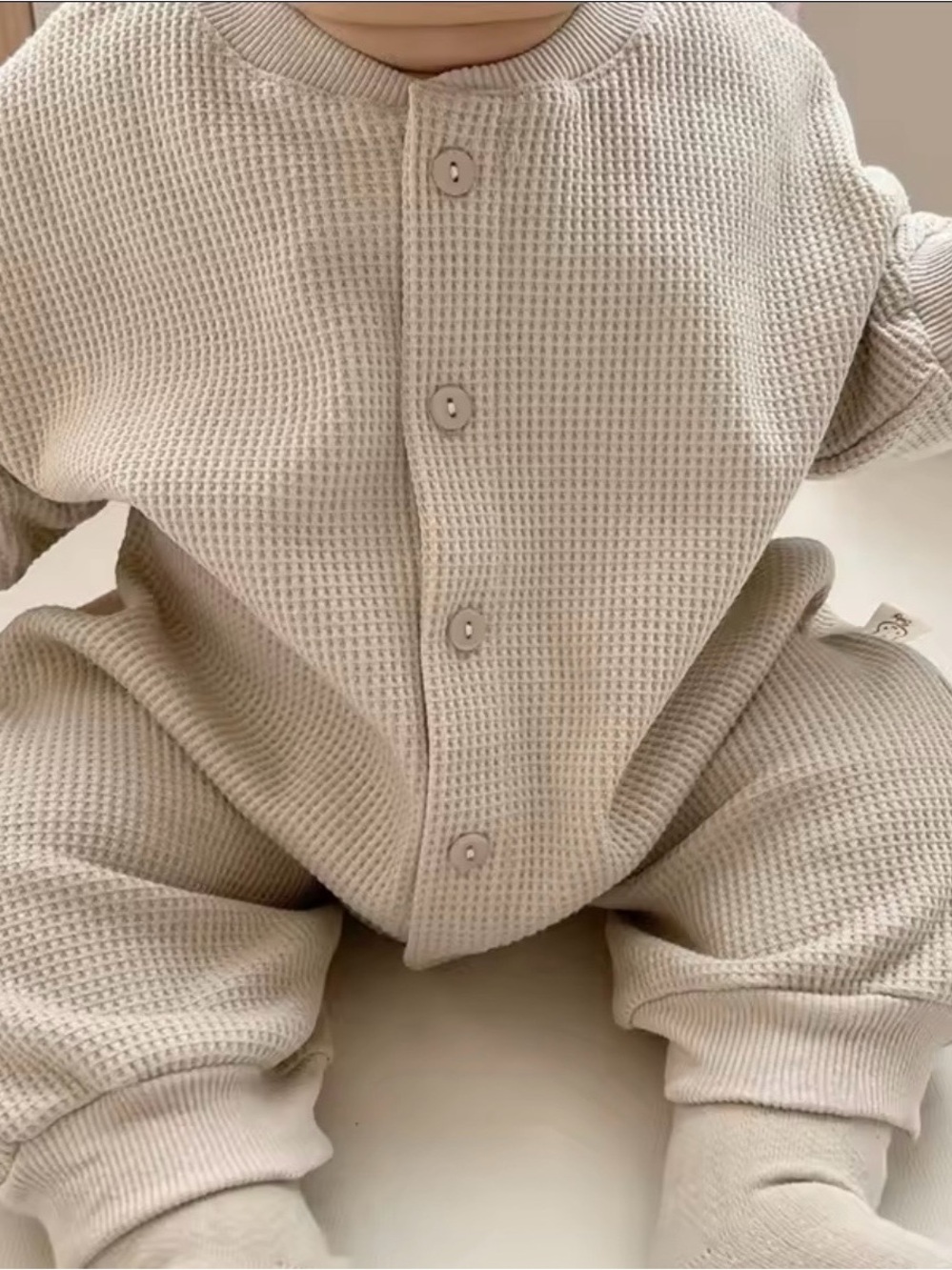 Sandy Beige Waffle Knit Baby One-Piece Romper Jumpsuit Size 12M (80cm)